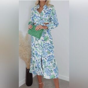 ZARA Floral Blue and Green Cut-Out Dress